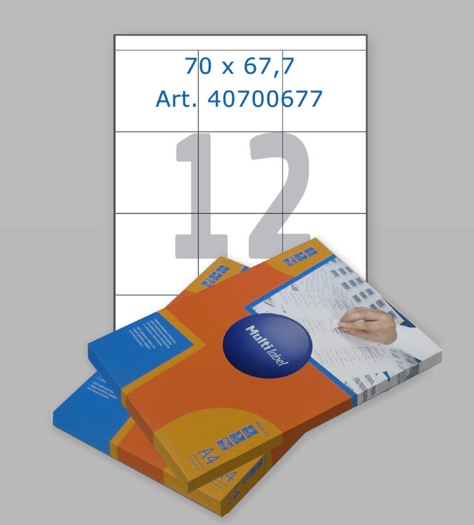 Этикетки самоклеящиеся белые Multilabel 70x67.7, 12 этикеток на листе А4, 100 листов/уп