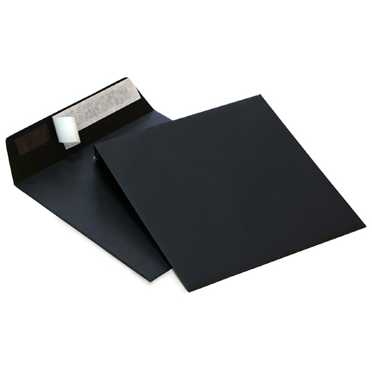 Конверты квадратные черные C5 160x160, 120г/м2, лента, 100 штук